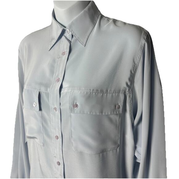 Liz Claiborne Light Blue Button Blouse Women Sz 8 Work Wear Career Shirt Vtg 80s - Picture 3 of 11